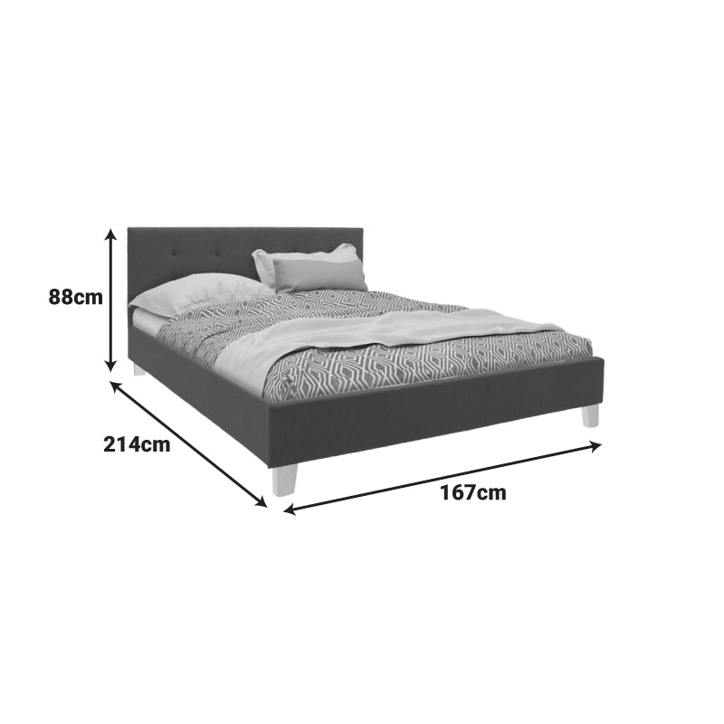 Mago bed dark grey color fabric with natural color wood leg 160x200cm