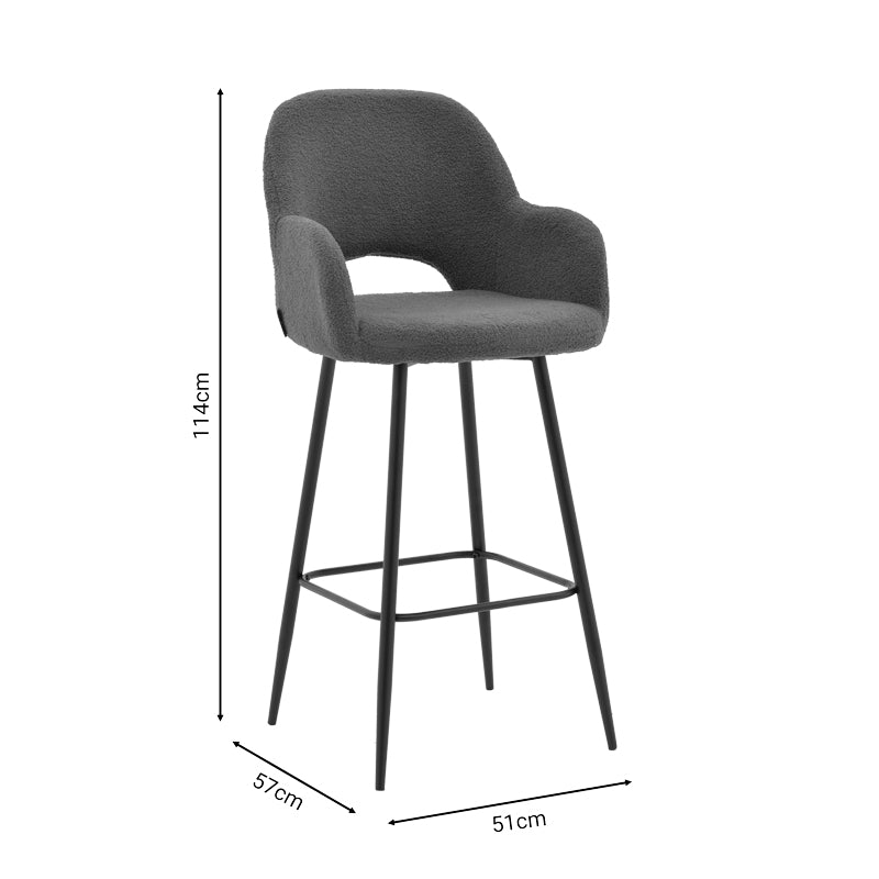 Bar stool Renish bouclé grey-metallic black leg 51x57x114cm