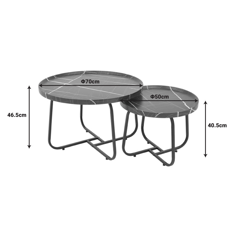 Crismory pakoworld coffee table set of 2 MDF in black marble shade and black metal legs