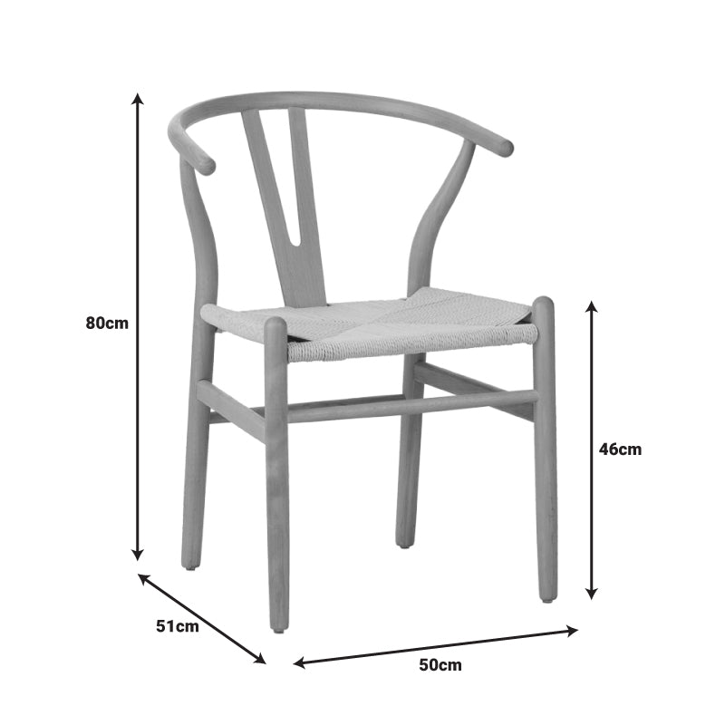 Wishbone chair rubberwood-rope in natural shade 53.5x57x74cm
