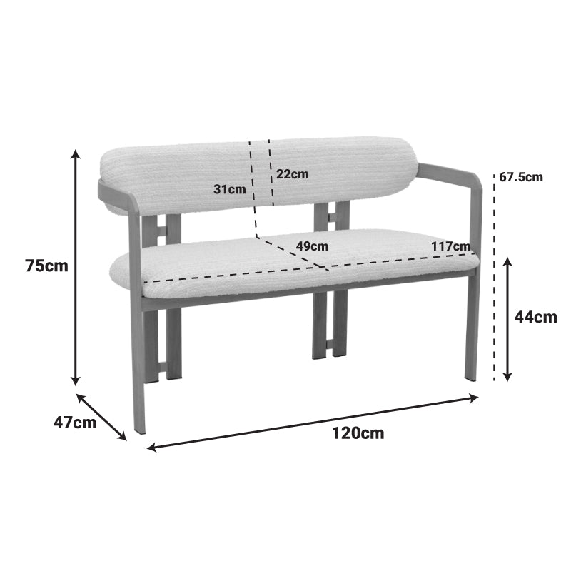 2-seater Berdona beige fabric-natural color metal leg 120x47x78cm