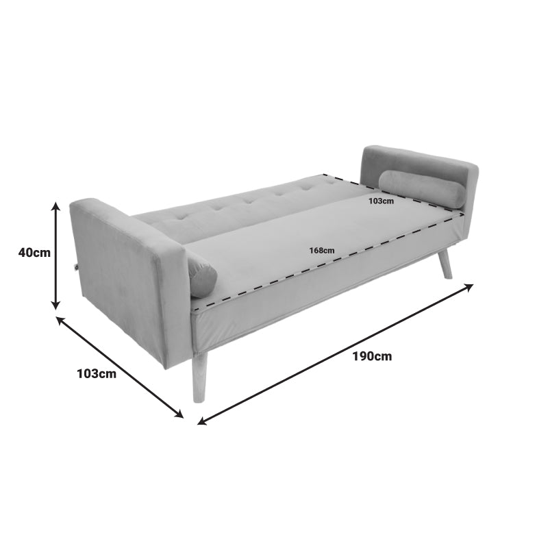 Sofa-bed Success pakoworld 3-seater velvet fabric in anthracite shade 190x80x84cm