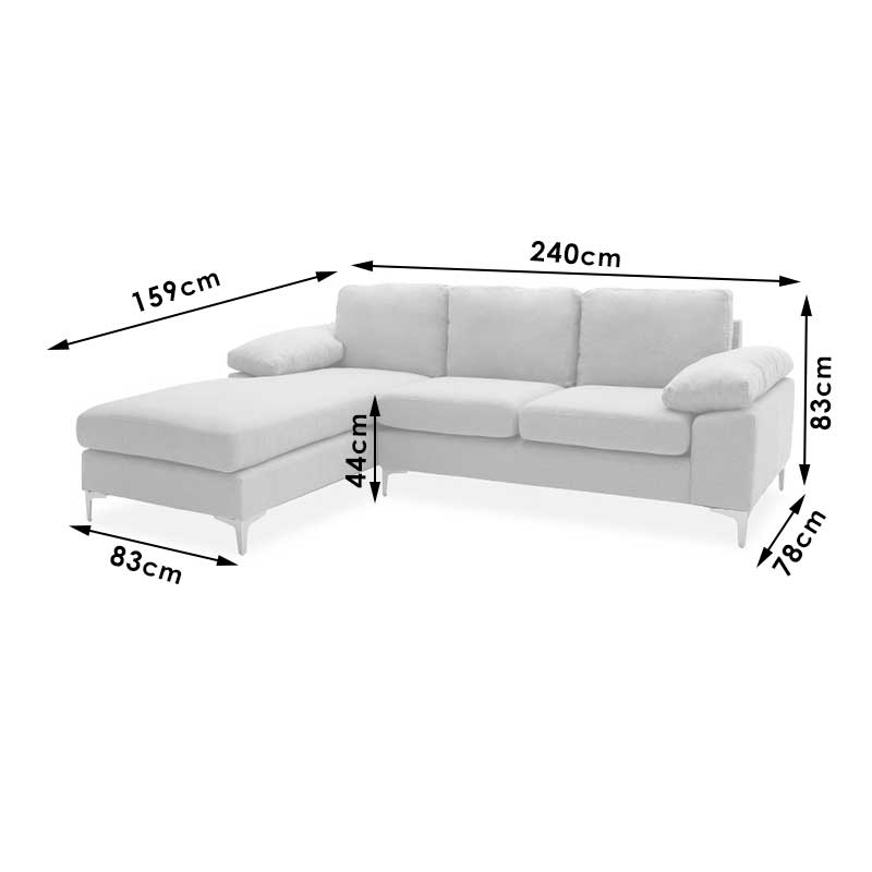 Corner sofa Cohen with right corner fabric dark grey fabric-black metal leg 240x159x83cm