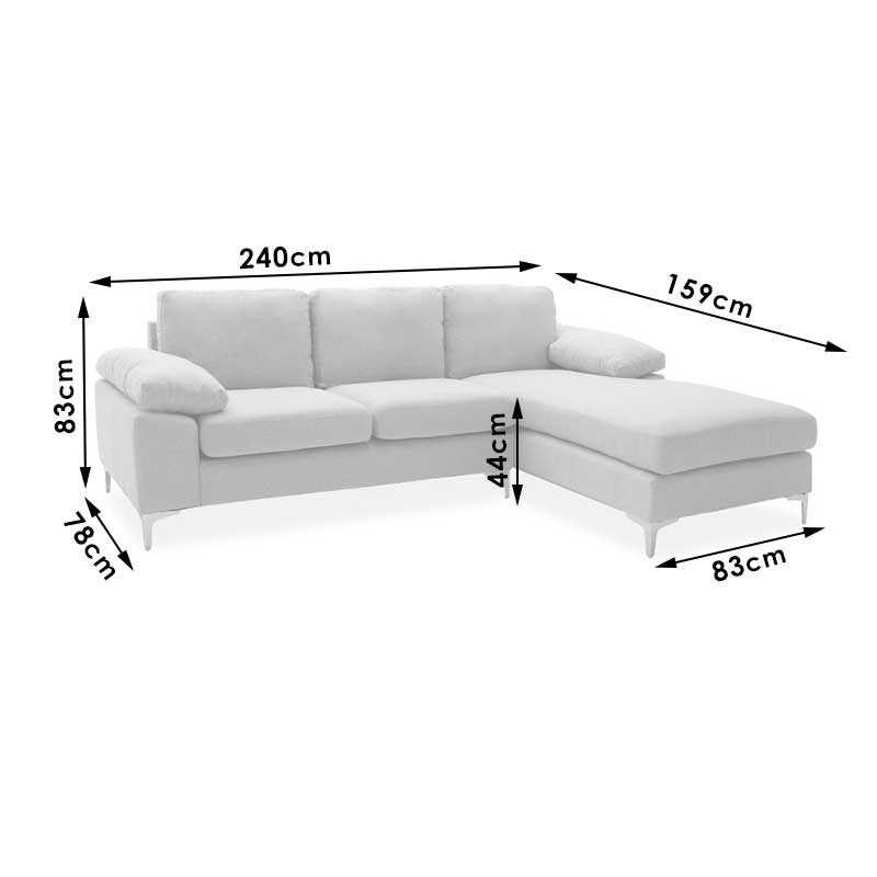 Corner sofa Cohen with left corner fabric dark grey fabric-black metal leg 240x159x83cm