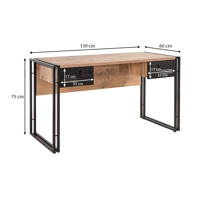 Метално работно бюро-цвят бор-черно 139x60x75cm