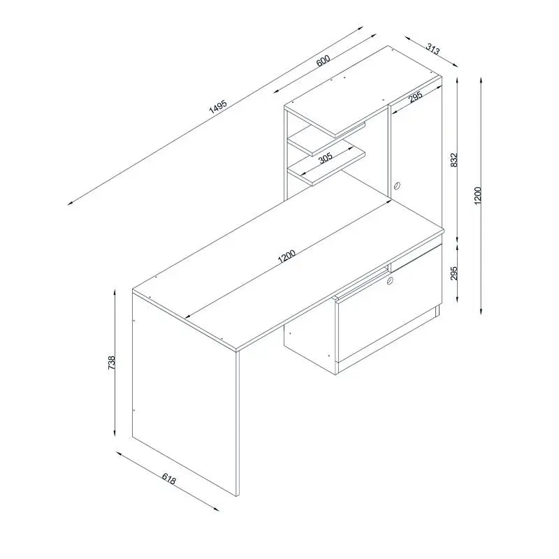 Работно бюро бял цвят 149.5x61.8x120cm