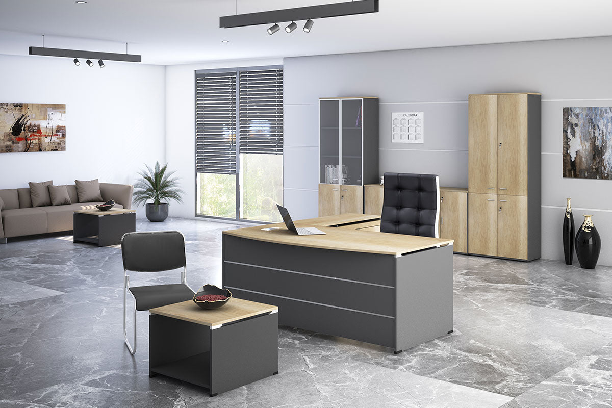 Commercial desk reversible Lotus pakoworld oak-dark grey 180x160x75cm