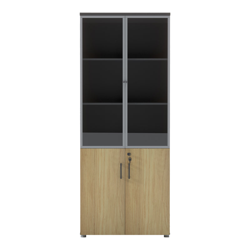 Professional bookcase Lotus with doors by glass in natural-anhracite color 80x40x200cm