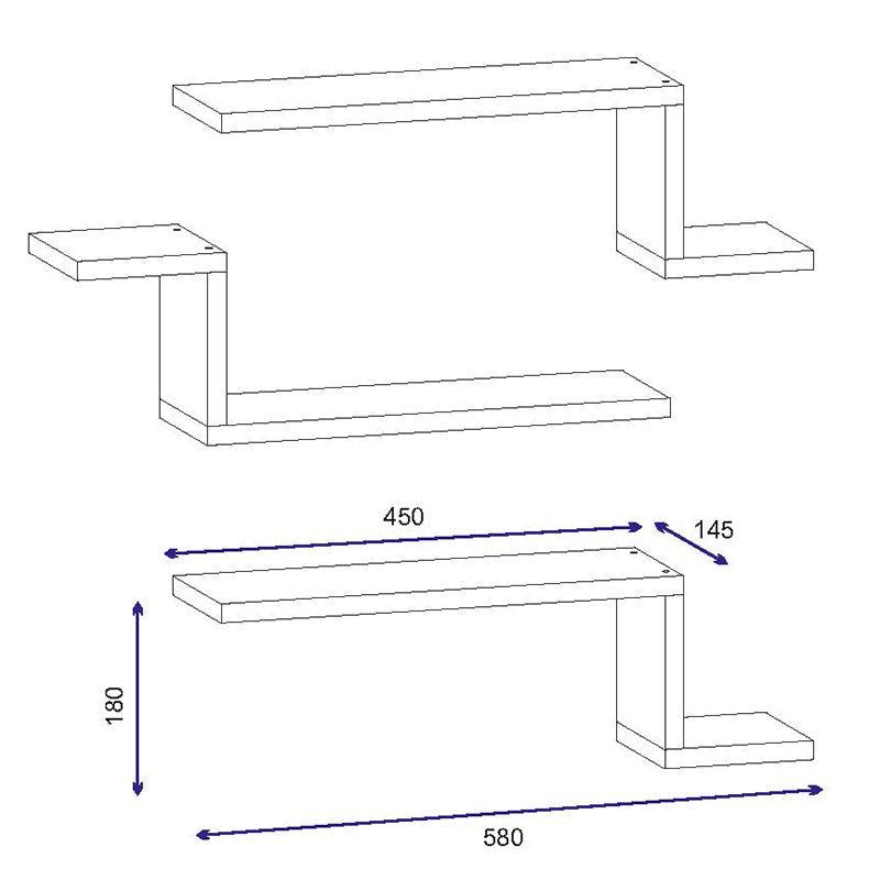 Wall Shelf 3 parts PWF-0040 pakoworld in white color 58x14,5x18cm