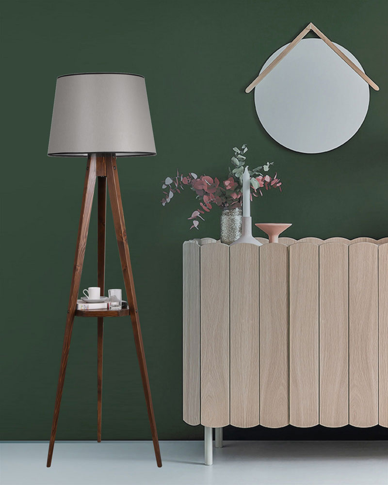 Floor lamp PWL-0125 pakoworld E27 wood walnut - grey shape D45x50x160cm