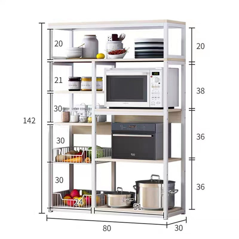 Floor shelf unit Leena pakoworld metallic in white-natural color 80x30x142cm