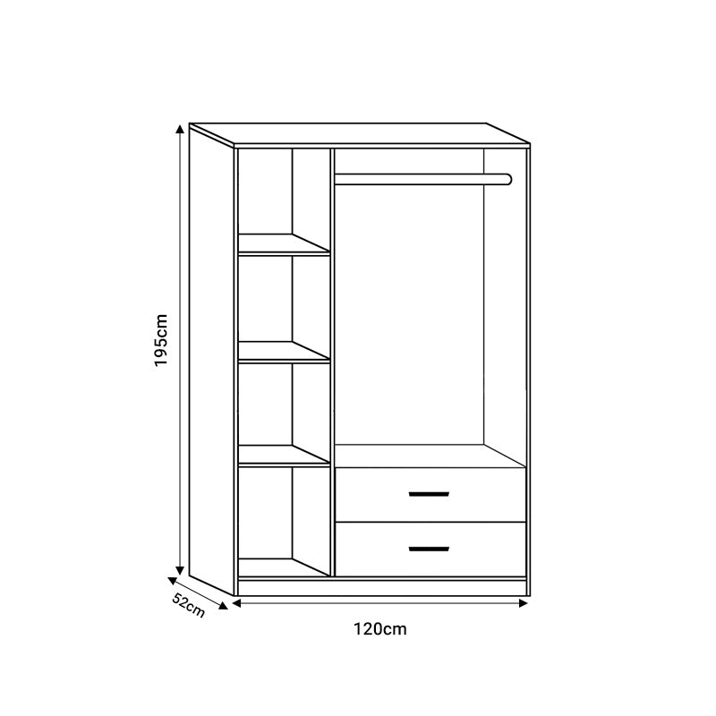 3-door wardrope Edritte with drawers light walnut 120x52x195cm