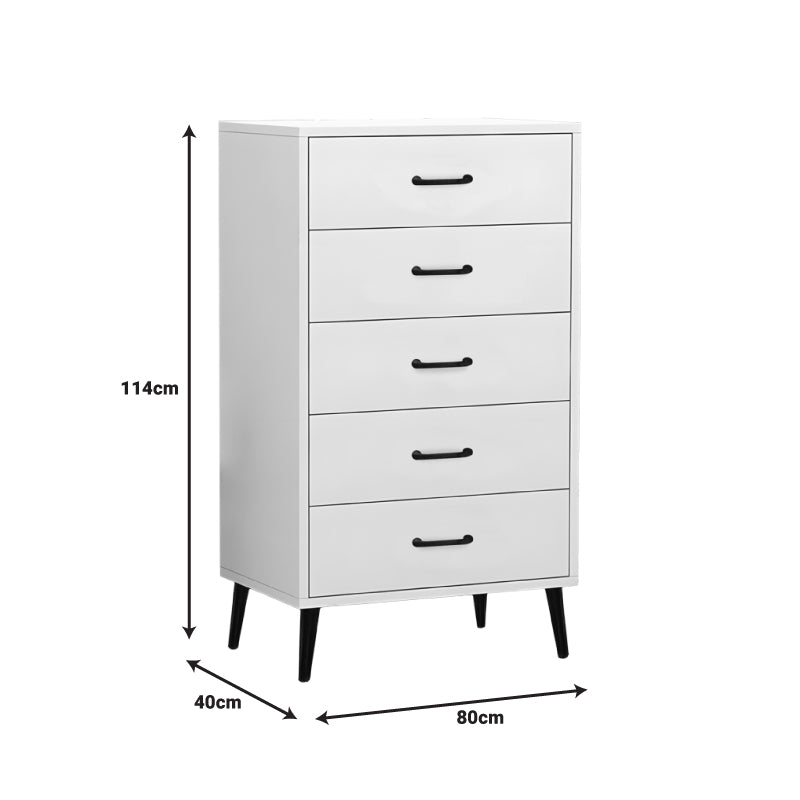 Adrenile pakoworld mdf chest of drawers in white shade and black metal leg 80x40x114cm