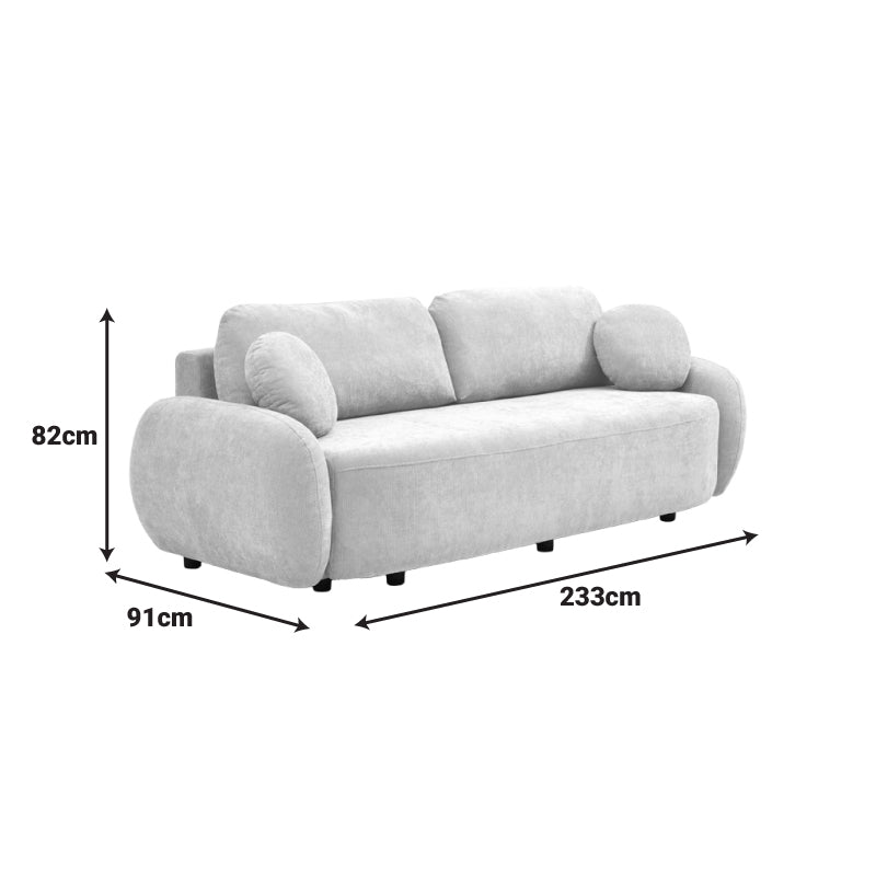 Three-seater sofabed with storage space Sereno beige fabric 233x91x82cm
