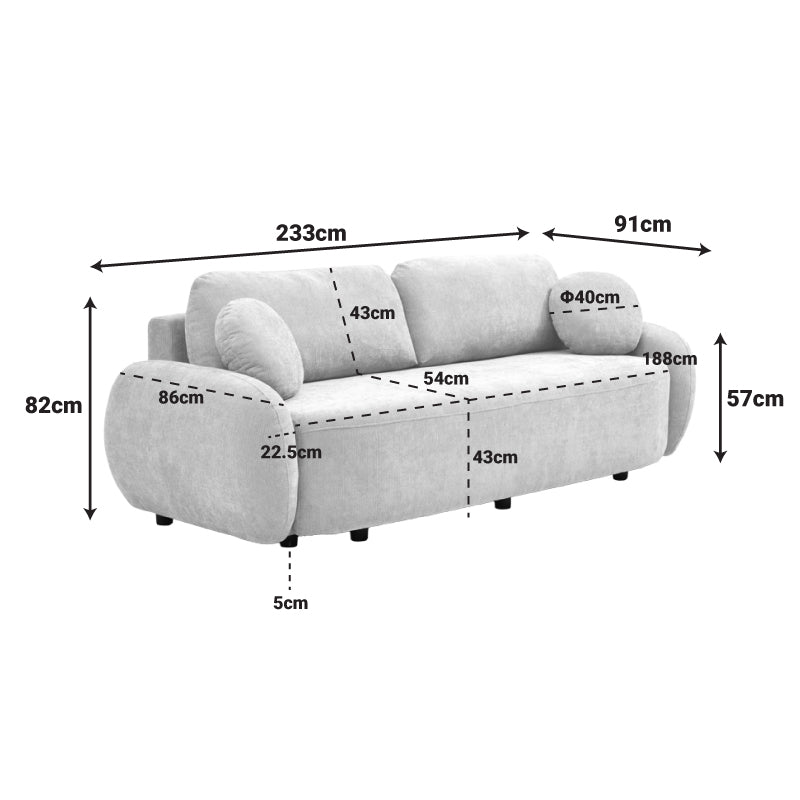 Three-seater sofabed with storage space Sereno beige fabric 233x91x82cm
