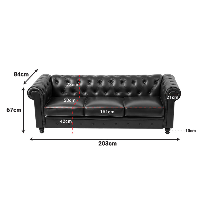 Three-seater sofa Chesterfield pu cypress 203x84x67cm