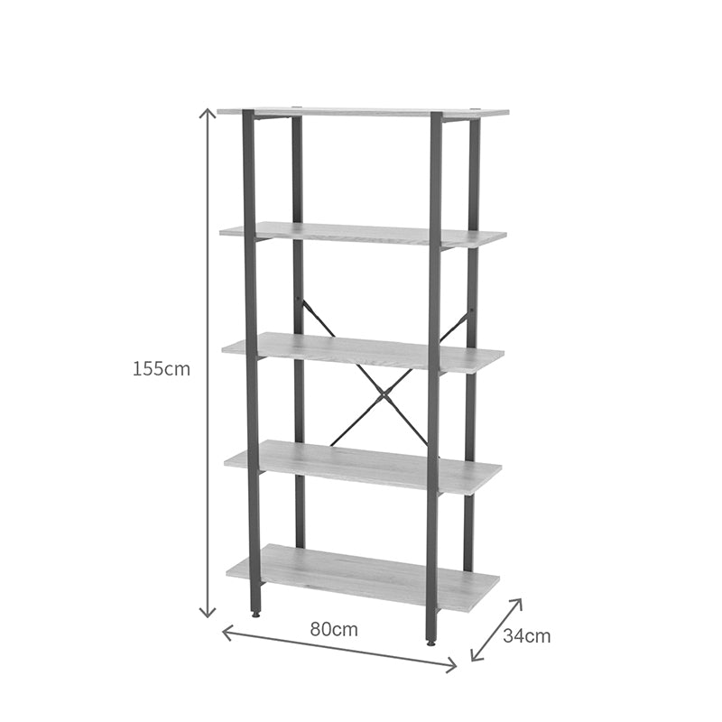 Bookcase Nebranzo oak with black metal 80x34x155.3cm