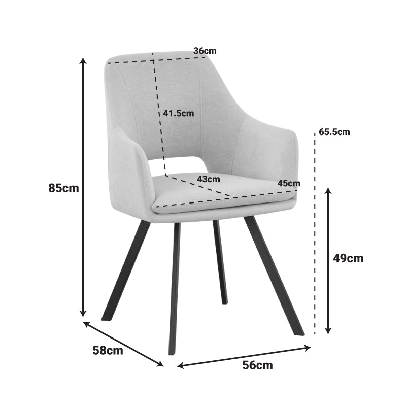Initiate armchair cream fabric-black metal leg 56x58x85cm