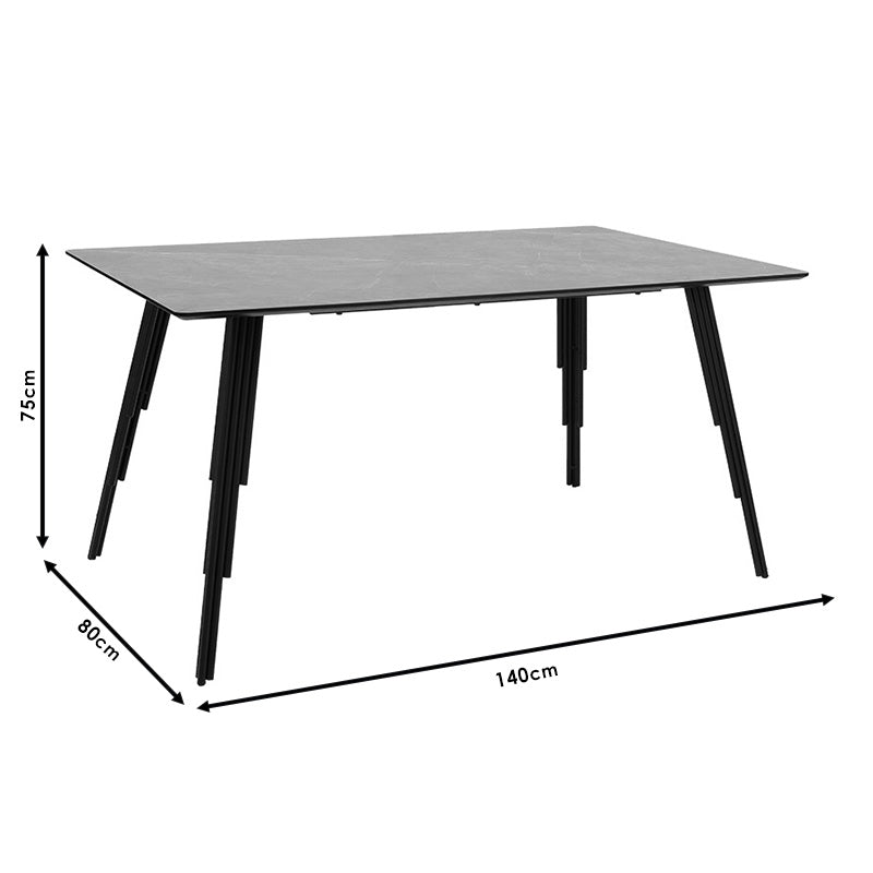 Dining table Lifo pakoworld MDF dark grey cement-black 140x80x75εκ