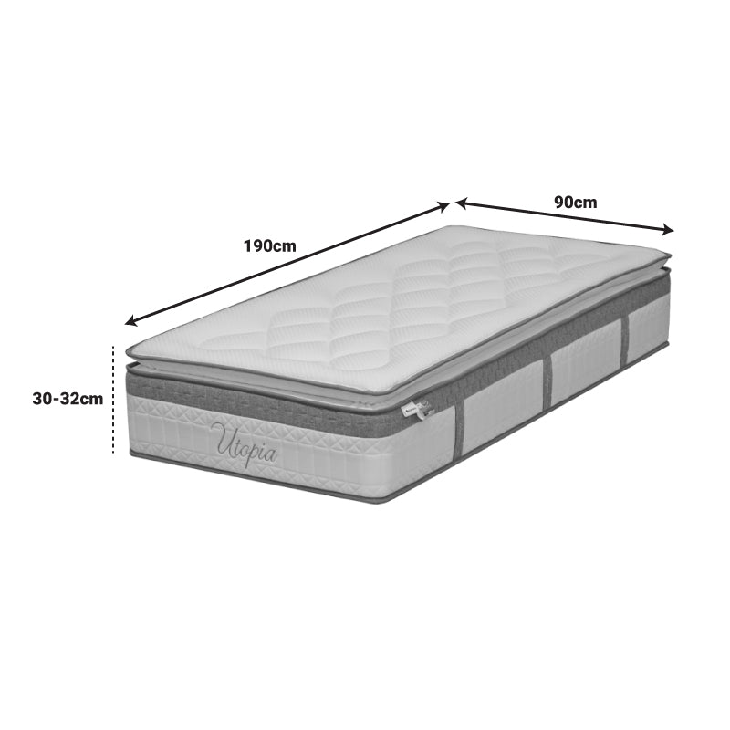 Mattress Utopia pocket spring with topsoil 30-32cm 90x190cm