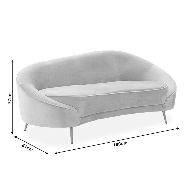 3 seater sofa Amora pakoworld in beige velvet - golden metal 180x81x77cm