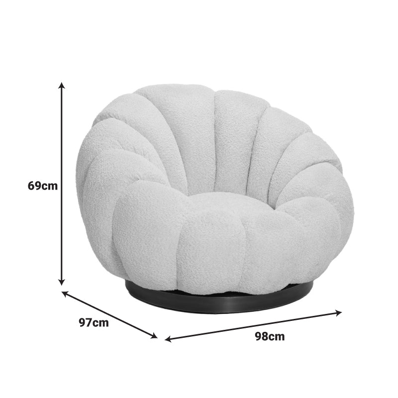 Nester swivel armchair boucle fabric in beige color 98x97x69cm