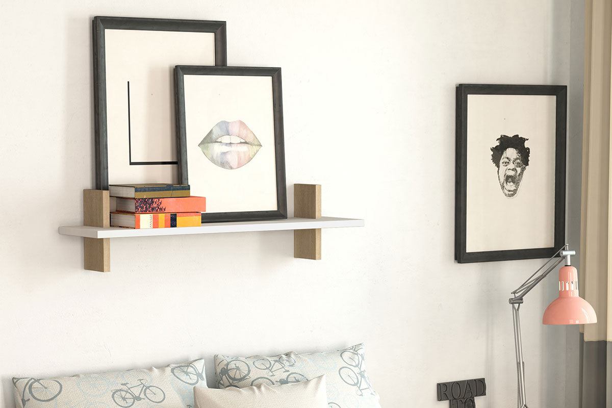 Wall shelf Must pakoworld white - oak colour 80x20x20cm