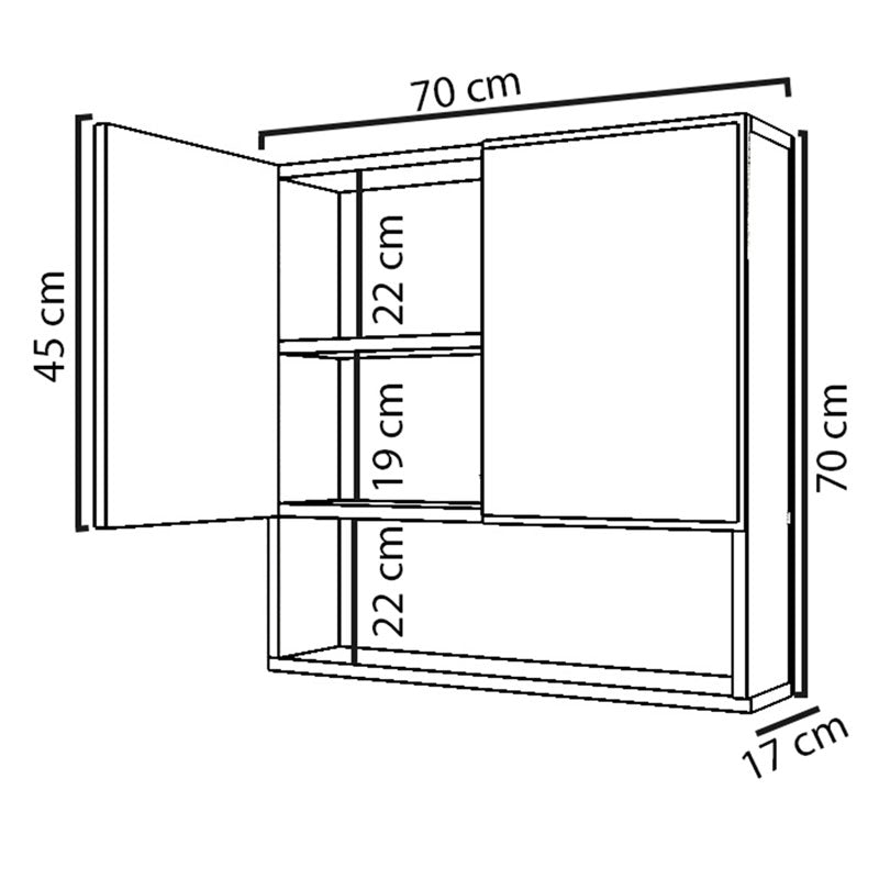 Zante bathroom cabinet with mirror white 70x17x70cm