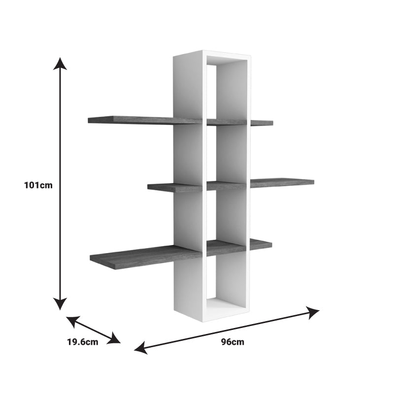 Akira pakoworld melamine wall shelf in walnut-white shade 96x19.5x101cm