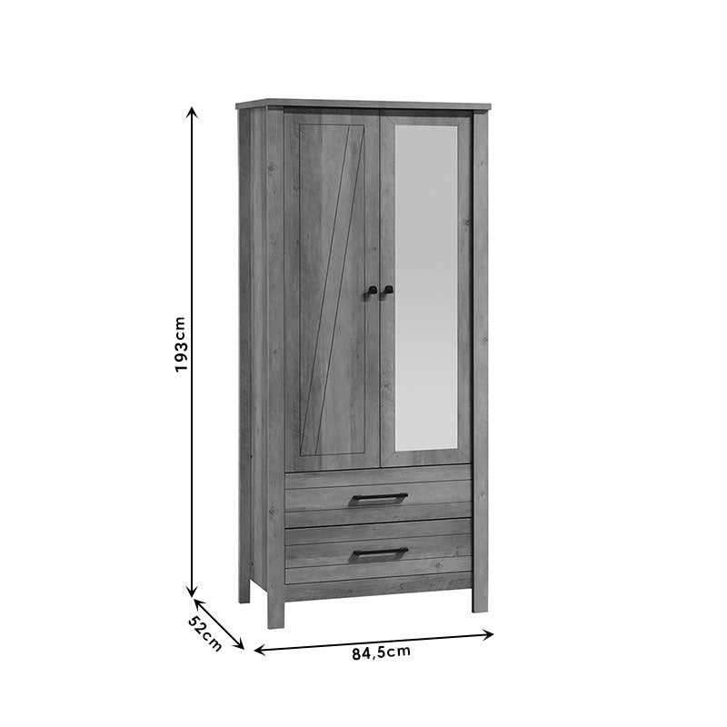 Wardrobe Tara pakoworld 2 doors rustic oak with mirror 84,5x52x193cm