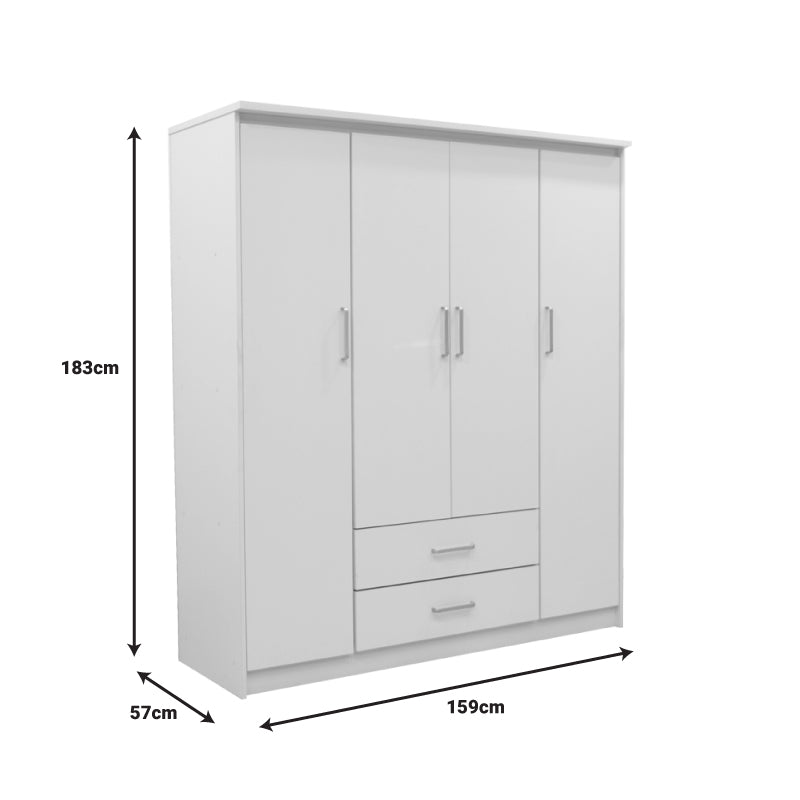 Wardrobe Olympus pakoworld with 4 doors and drawers in white colour 159x57x183cm