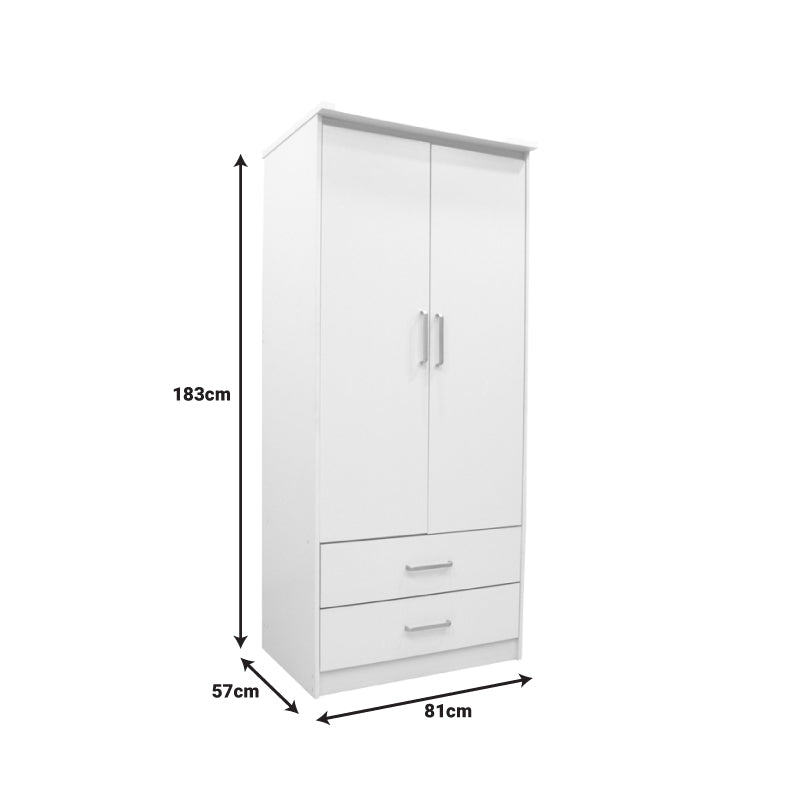 Wardrobe Olympus pakoworld with 2 doors and drawers in white colour 81x57x183
