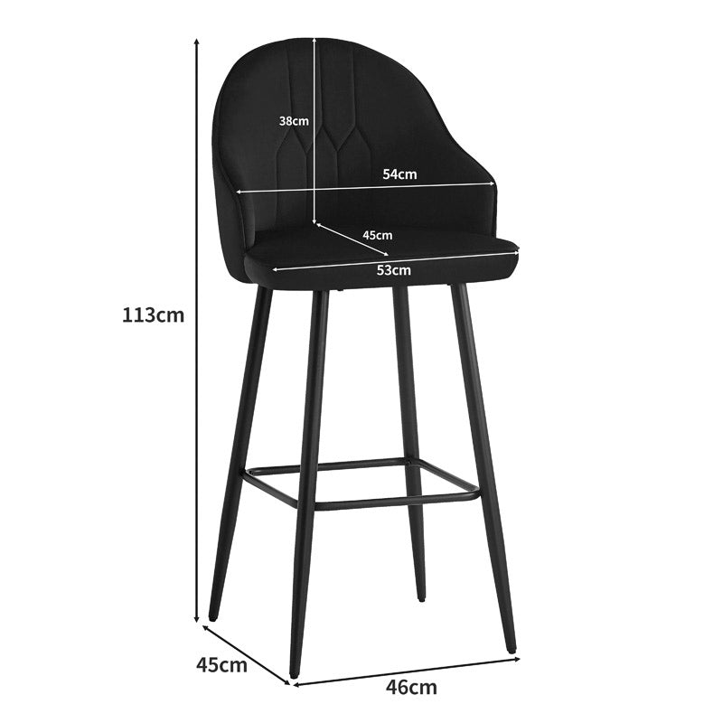 Bar stool Velva pakoworld velvet in black color 49x63x113cm