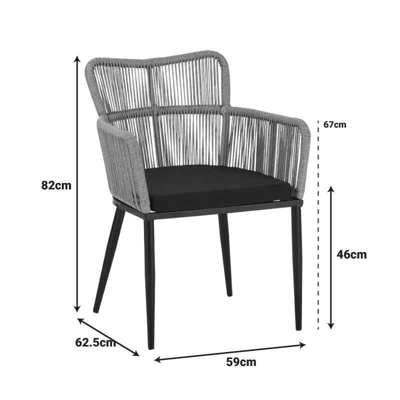 Naoki Pakoworld Armchair pe rattan -metal in Natural Finish with Black Legs/Cushion 59x62.5x82cm