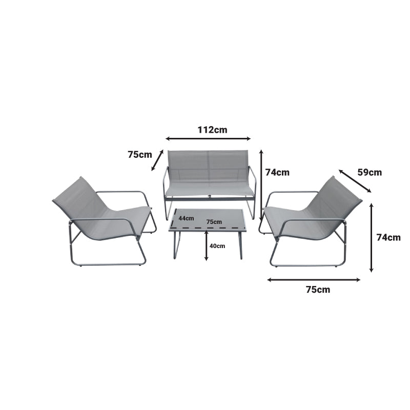 Veranda living room set of 4 pieces metal and textilene in anthracite shade