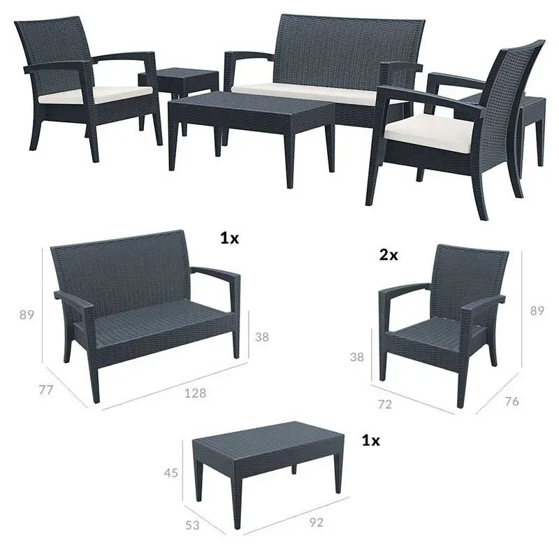 Градински комплект Полипропилен тъмно сив бежови възглавници