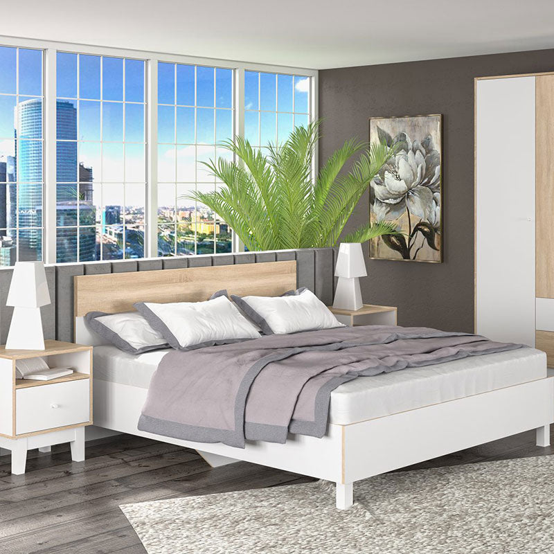 Double Bed Awell pakoworld color sonoma-white 160x200cm