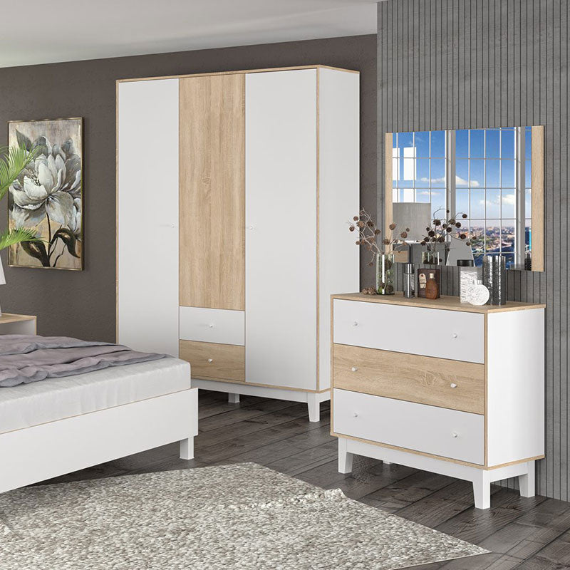 Chest of 3 drawers Awell pakoworld color sonoma-white 90x44x88.5cm