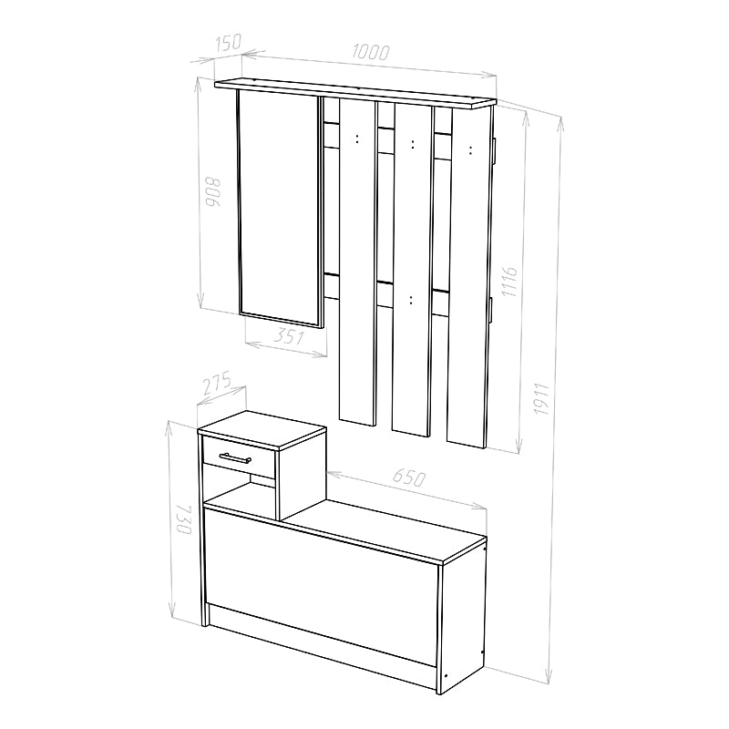 Entrance furniture Jamie color natural-white 100x27.5x187cm