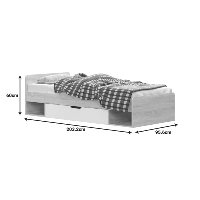 Letto single bed with drawer in oak - white shade 90x200cm