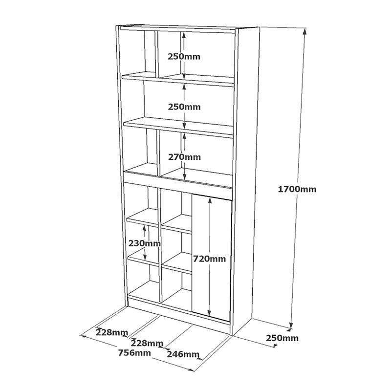 Zest pakoworld bookcase color white-sonoma 75.5x25x170cm