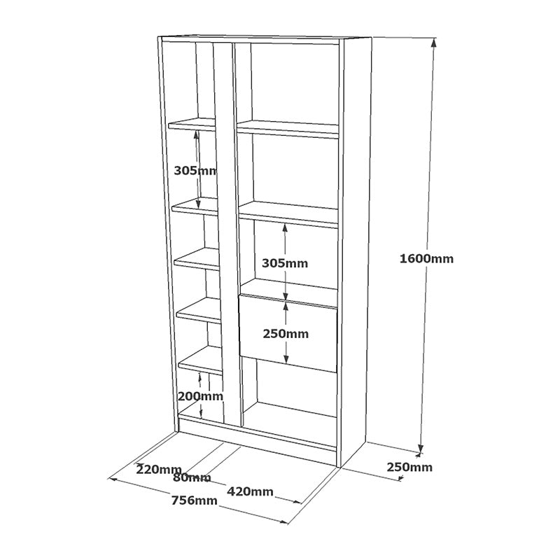 Alive pakoworld bookcase color white-sonoma 75.5x25x160cm