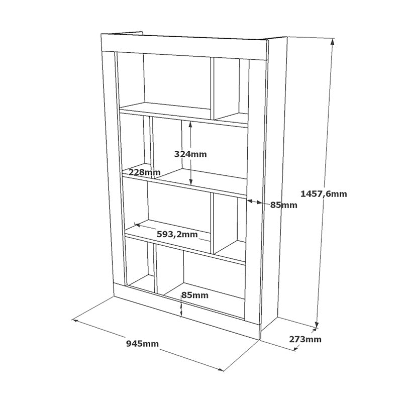 Caring pakoworld bookcase color white-sonoma 94.5x27x145.5cm
