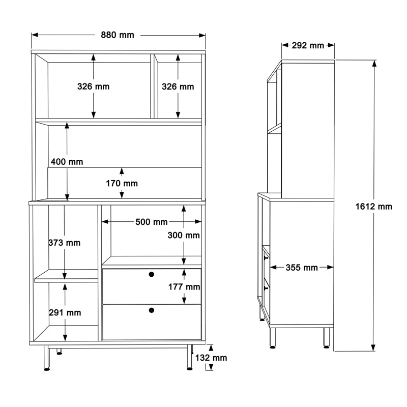 Tela pakoworld kitchen furniture black metal and natural-white melamine 88x35.5x161.2cm
