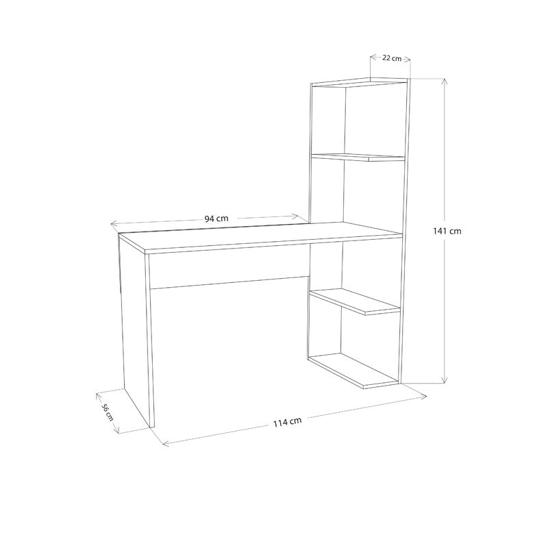 Study desk-bookcase Matthew pakoworld melamine white 114x56x141cm