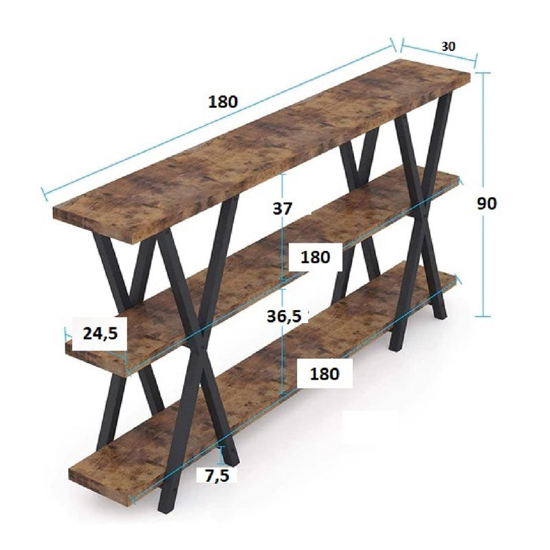 Floor shelf Jisku pakoworld natural wood-metal black 180x25x90cm