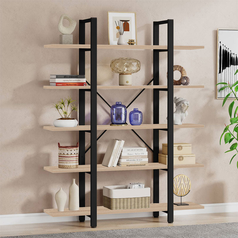 Bookcase Esthon pakoworld natural-black metal 120x28x180cm