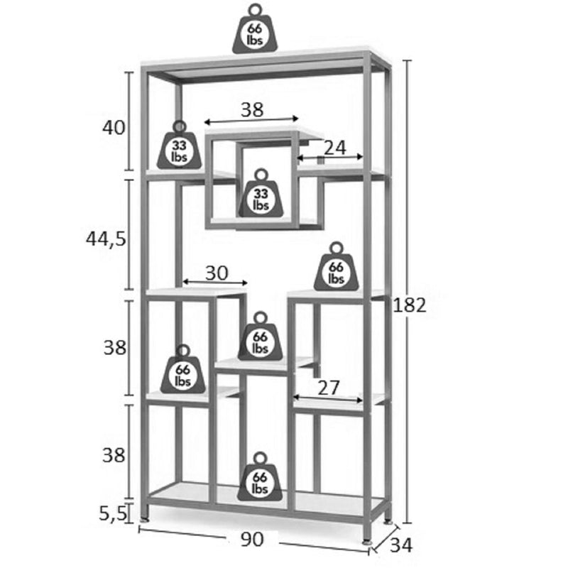 Метална етажерка Aduti в златно-бял цвят 90x34x182 см