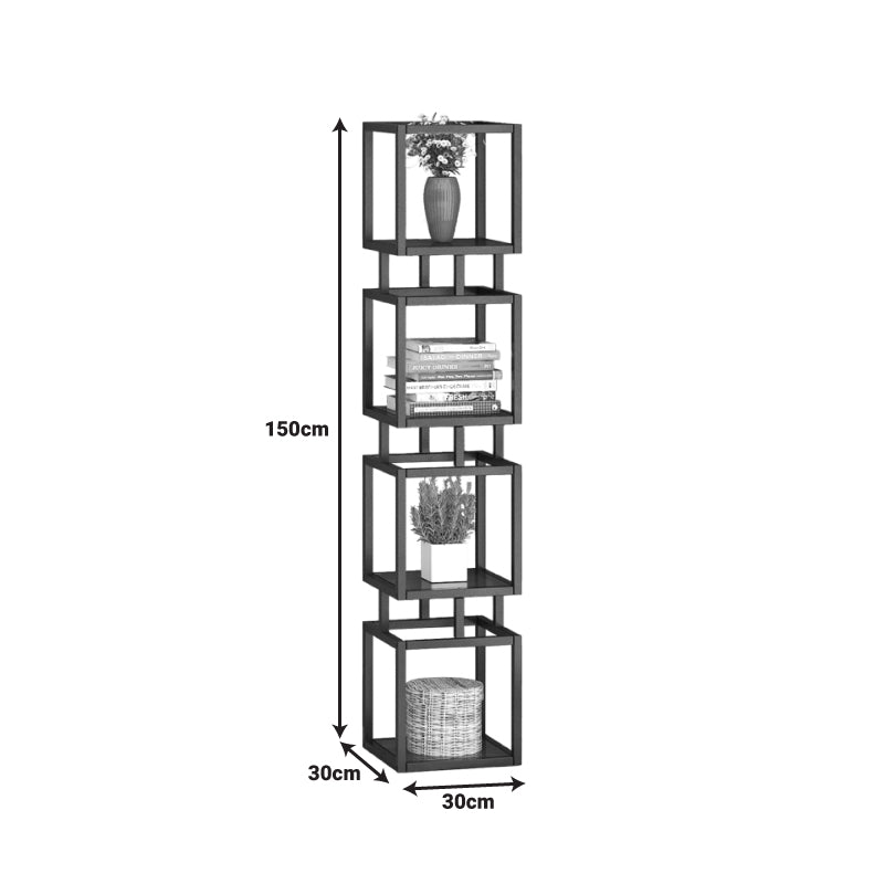 Метален подов рафт Kubo в черен цвят с опушено стъкло 30x30x150 см