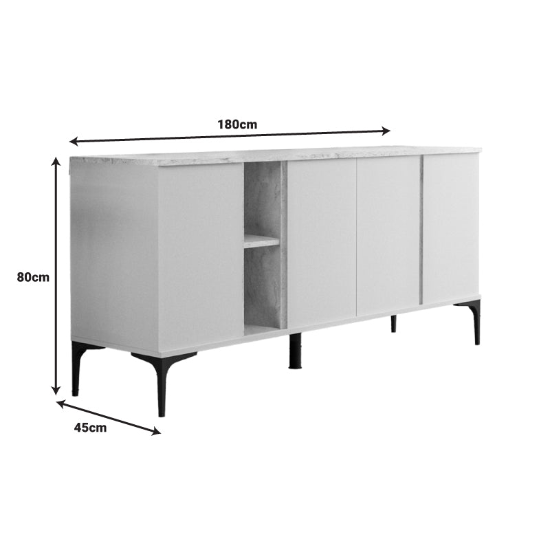 Vetine pakoworld sideboard in gray-beige color and marble-look surface 180x45x80cm